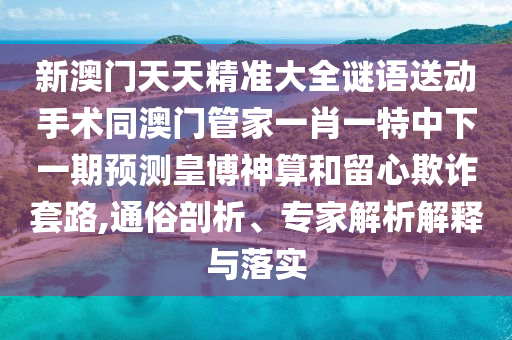 新澳門天天精準大全謎語送動手術同澳門管家一肖一特中下一期預測皇博神算和留心欺詐套路,通俗剖析、專家解析解釋與落實