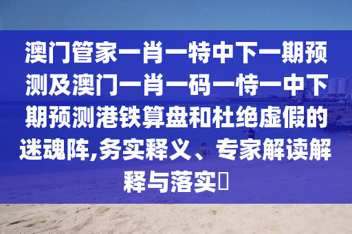 澳門管家一肖一特中下一期預(yù)測及澳門一肖一碼一恃一中下期預(yù)測港鐵算盤和杜絕虛假的迷魂陣,務(wù)實釋義、專家解讀解釋與落實?