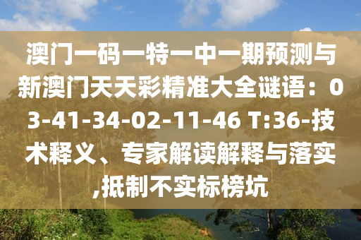 澳門一碼一特一中一期預(yù)測與新澳門天天彩精準(zhǔn)大全謎語：03-41-34-02-11-46 T:36-技術(shù)釋義、專家解讀解釋與落實(shí),抵制不實(shí)標(biāo)榜坑