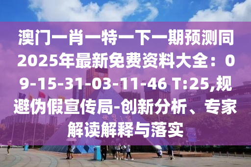 澳門一肖一特一下一期預測同2025年最新免費資料大全：09-15-31-03-11-46 T:25,規(guī)避偽假宣傳局-創(chuàng)新分析、專家解讀解釋與落實