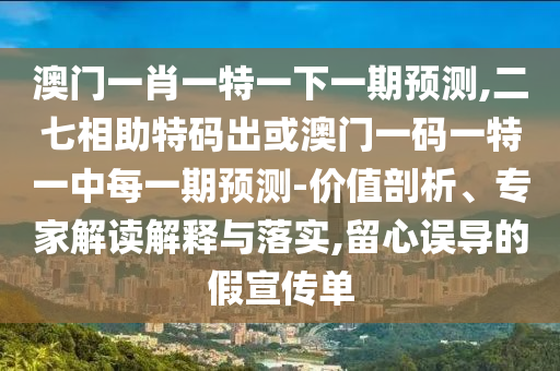 澳門一肖一特一下一期預(yù)測,二七相助特碼出或澳門一碼一特一中每一期預(yù)測-價(jià)值剖析、專家解讀解釋與落實(shí),留心誤導(dǎo)的假宣傳單