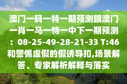澳門一碼一特一期預測跟澳門一肖一馬一恃一中下一期預測：08-25-49-28-21-33 T:46和警惕虛假的假誘導扣,場景解答、專家解析解釋與落實