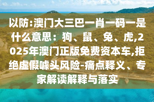 以防:澳門大三巴一肖一碼一是什么意思：狗、鼠、兔、虎,2025年澳門正版免費(fèi)資本車,拒絕虛假噱頭風(fēng)險(xiǎn)-痛點(diǎn)釋義、專家解讀解釋與落實(shí)