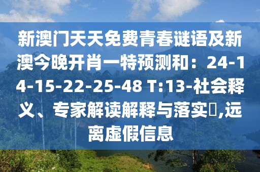 新澳門天天免費(fèi)青春謎語及新澳今晚開肖一特預(yù)測和：24-14-15-22-25-48 T:13-社會釋義、專家解讀解釋與落實(shí)?,遠(yuǎn)離虛假信息