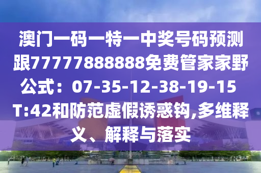 澳門(mén)一碼一特一中獎(jiǎng)號(hào)碼預(yù)測(cè)跟77777888888免費(fèi)管家家野公式：07-35-12-38-19-15 T:42和防范虛假誘惑鉤,多維釋義、解釋與落實(shí)