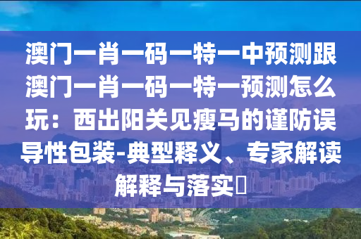 澳門(mén)一肖一碼一特一中預(yù)測(cè)跟澳門(mén)一肖一碼一特一預(yù)測(cè)怎么玩：西出陽(yáng)關(guān)見(jiàn)瘦馬的謹(jǐn)防誤導(dǎo)性包裝-典型釋義、專(zhuān)家解讀解釋與落實(shí)?