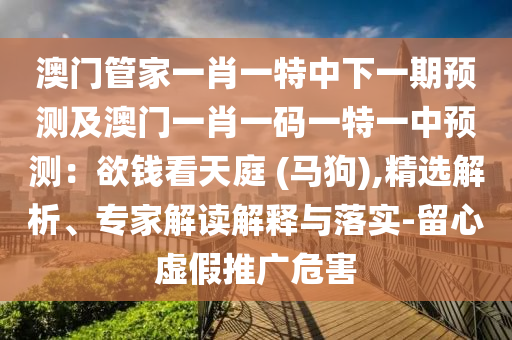 澳門管家一肖一特中下一期預測及澳門一肖一碼一特一中預測：欲錢看天庭 (馬狗),精選解析、專家解讀解釋與落實-留心虛假推廣危害