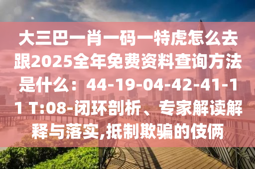 大三巴一肖一碼一特虎怎么去跟2025全年免費資料查詢方法是什么：44-19-04-42-41-11 T:08-閉環(huán)剖析、專家解讀解釋與落實,抵制欺騙的伎倆