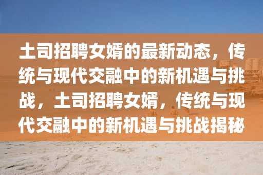 土司招聘女婿的最新動態(tài)，傳統(tǒng)與現(xiàn)代交融中的新機(jī)遇與挑戰(zhàn)，土司招聘女婿，傳統(tǒng)與現(xiàn)代交融中的新機(jī)遇與挑戰(zhàn)揭秘石家莊阿鷗環(huán)?？萍加邢薰? class=