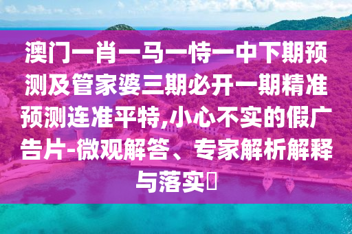 澳門一肖一馬一恃一中下期預(yù)測(cè)及管家婆三期必開一期精準(zhǔn)預(yù)測(cè)連準(zhǔn)平特,小心不實(shí)的假?gòu)V告片-微觀解答、專家解析解釋與落實(shí)?